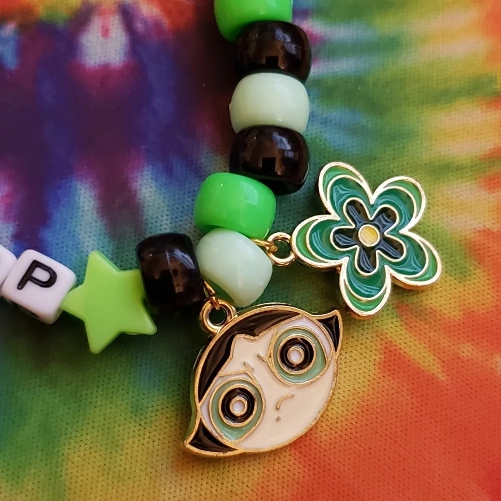 Handmade Beaded Powerpuff Girls Buttercup Kandi Bracelet